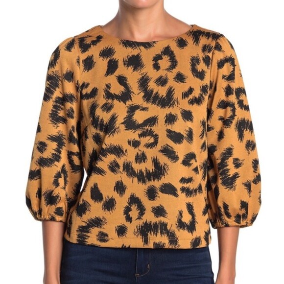 EVERLEIGH Leopard Animal Print Balloon Sleeve Blouse Top Size M - Picture 1 of 6